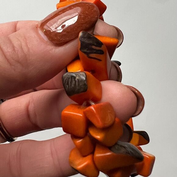 Unbranded Women's Orange Tagua Nut Rectangular Bead Stretch Bracelet NWOT - Picture 8 of 12